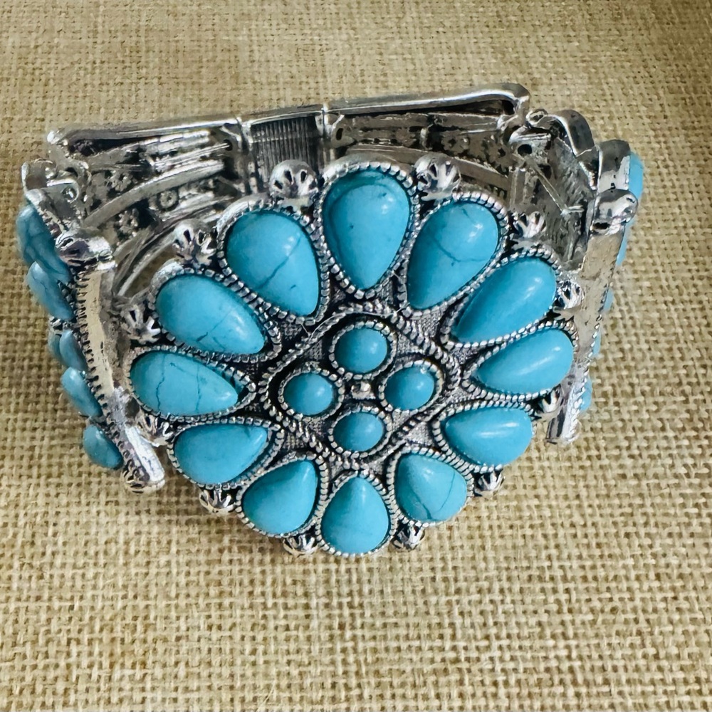 Turquoise And Silver Statement Bracelet - image 2